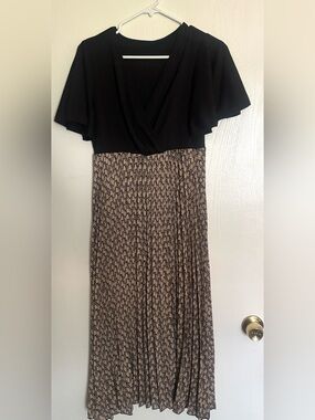 Black Top with Beige Patterned Dress